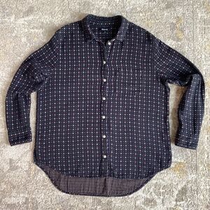 Madewell black floral button down with pocket long sleeve cotton top Small